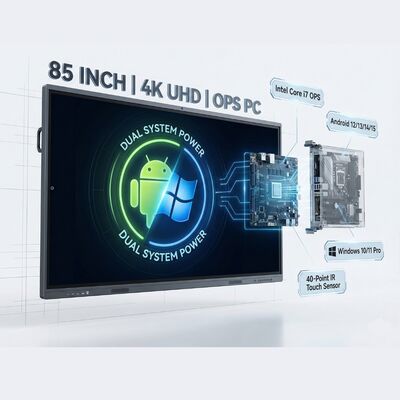 Painel de tela interativa de 85 polegadas com processador RK3588 Octa Core e 16 GB de RAM para operação de alta velocidade
